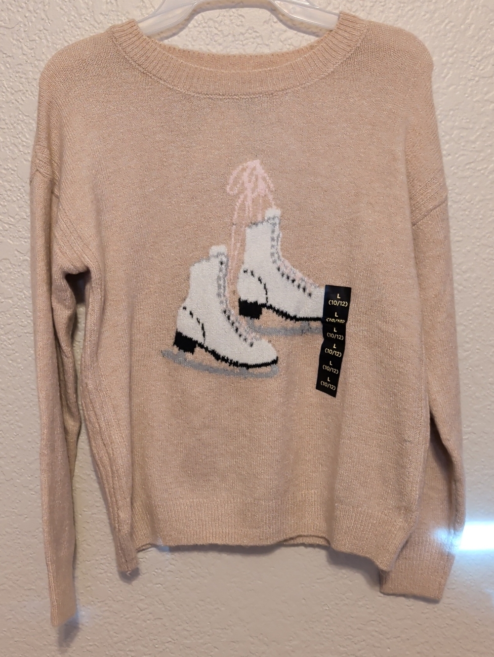 art class Beige Crewneck Sweater with Ice Skate Graphic